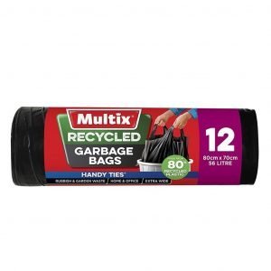 Multix Recycled Garbage Bags With Handy Ties - 56L - 80x70cm - 12 Pack