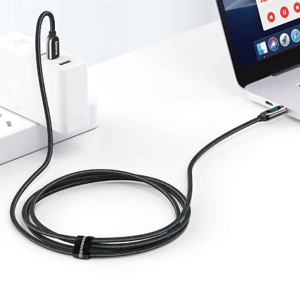 Baseus LED Display Type-C to Type-C Fast Charging Data Cable 100W 1m - Black - Image 3