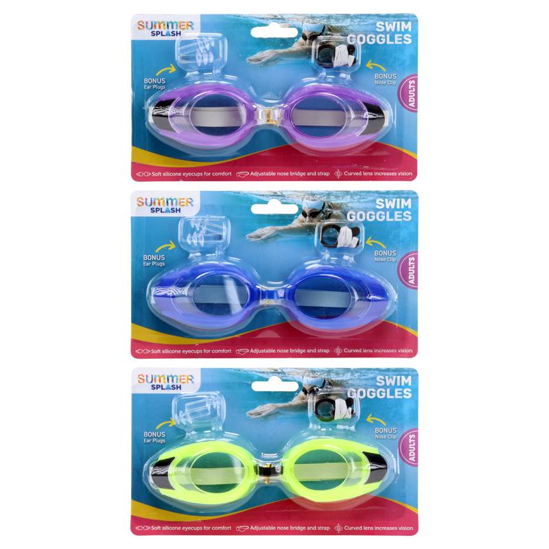 Goggles Swimming Set Adults With Clear Lenses - Assorted Colours