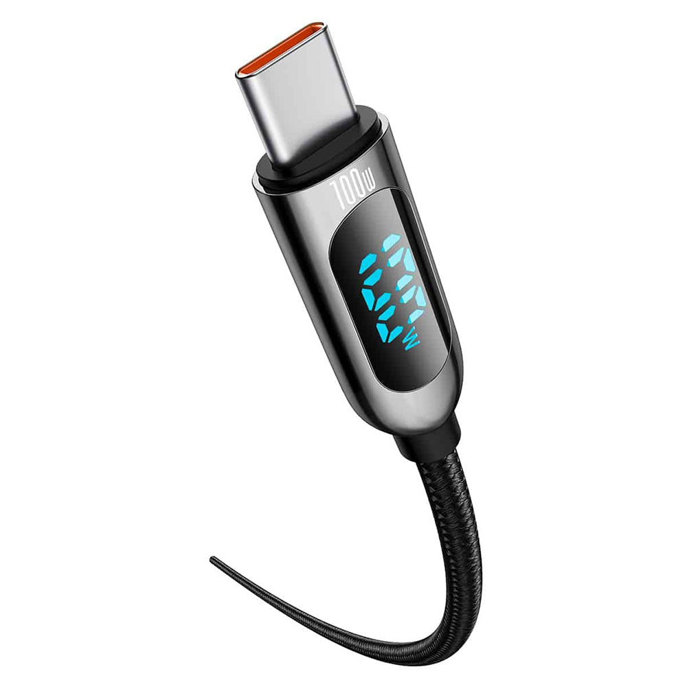 Baseus LED Display Type-C to Type-C Fast Charging Data Cable 100W 1m - Black - Image 2