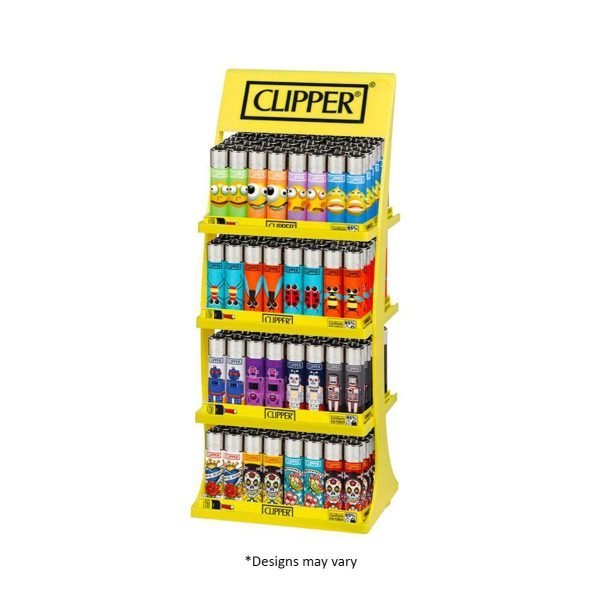 Clipper Lighter - 192 Reusable Lighters + Free Display Stand