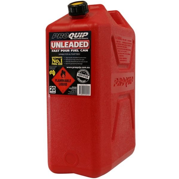 Pro Quip 20L Plastic Fast Pour Fuel Can – Unleaded Red