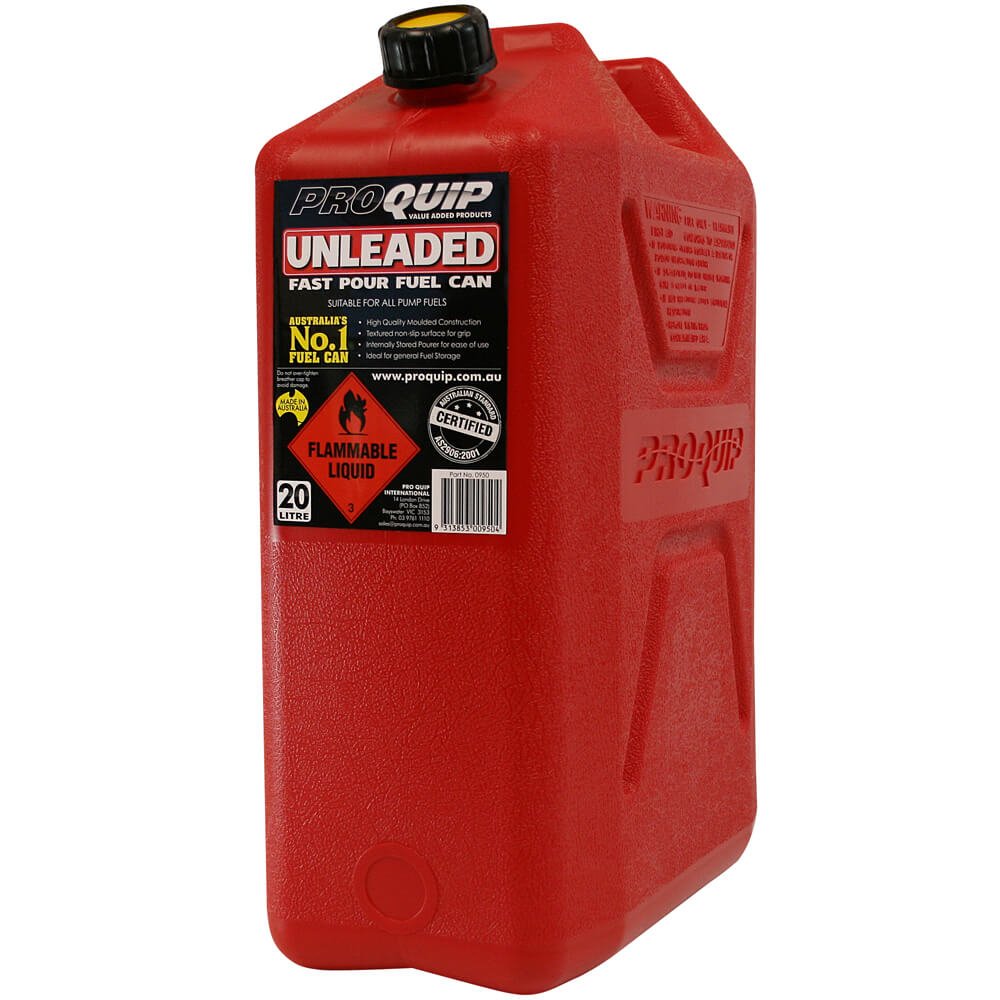 Pro Quip 20L Plastic Fast Pour Fuel Can – Unleaded Red