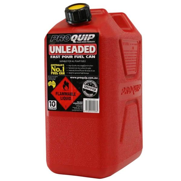 Pro Quip 10L Plastic Fast Pour Fuel Can – Unleaded Red