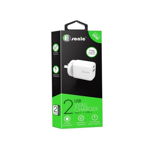 2 USB Charger with USB-C and USB-A 20W