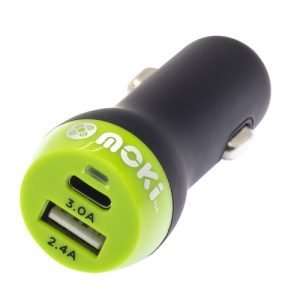 Moki Car Charger Plus - USB + Type-C Rapid Charge