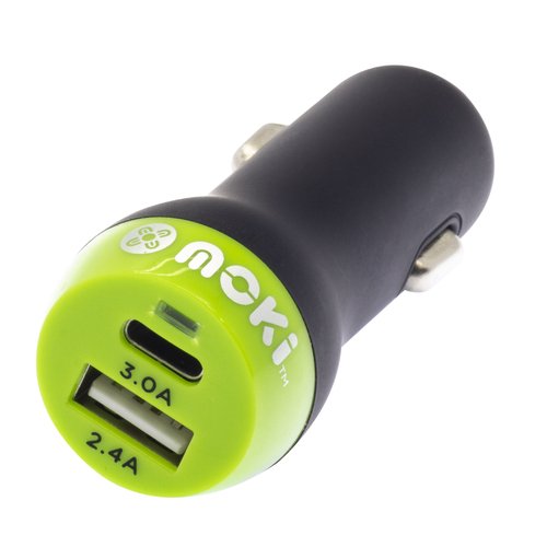 Moki Car Charger Plus - USB + Type-C Rapid Charge
