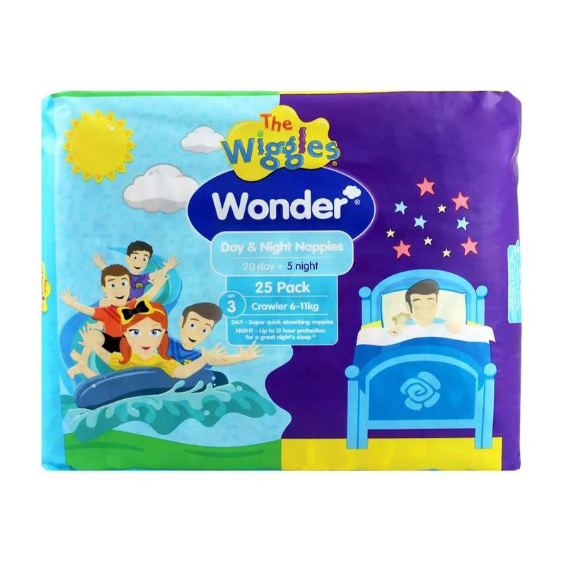Wonder Nappies The Wiggles Day & Night Crawler Size 3 6-11Kg 25 Pack