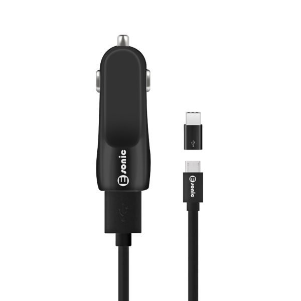 2in1 USB Car Charger for MicroUsb & Type-C