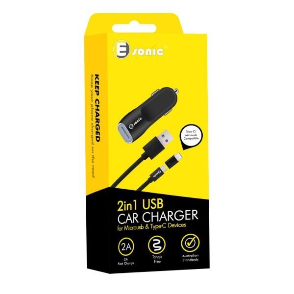 2in1 USB Car Charger for MicroUsb & Type-C