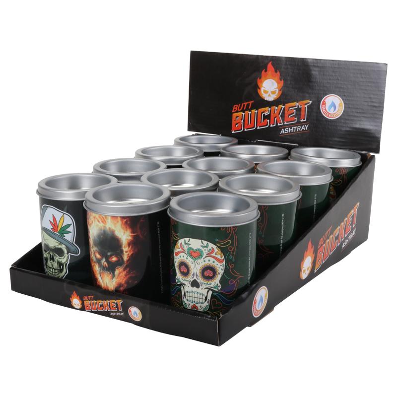 Tin Butt Bucket Ashtray - Skull Designs