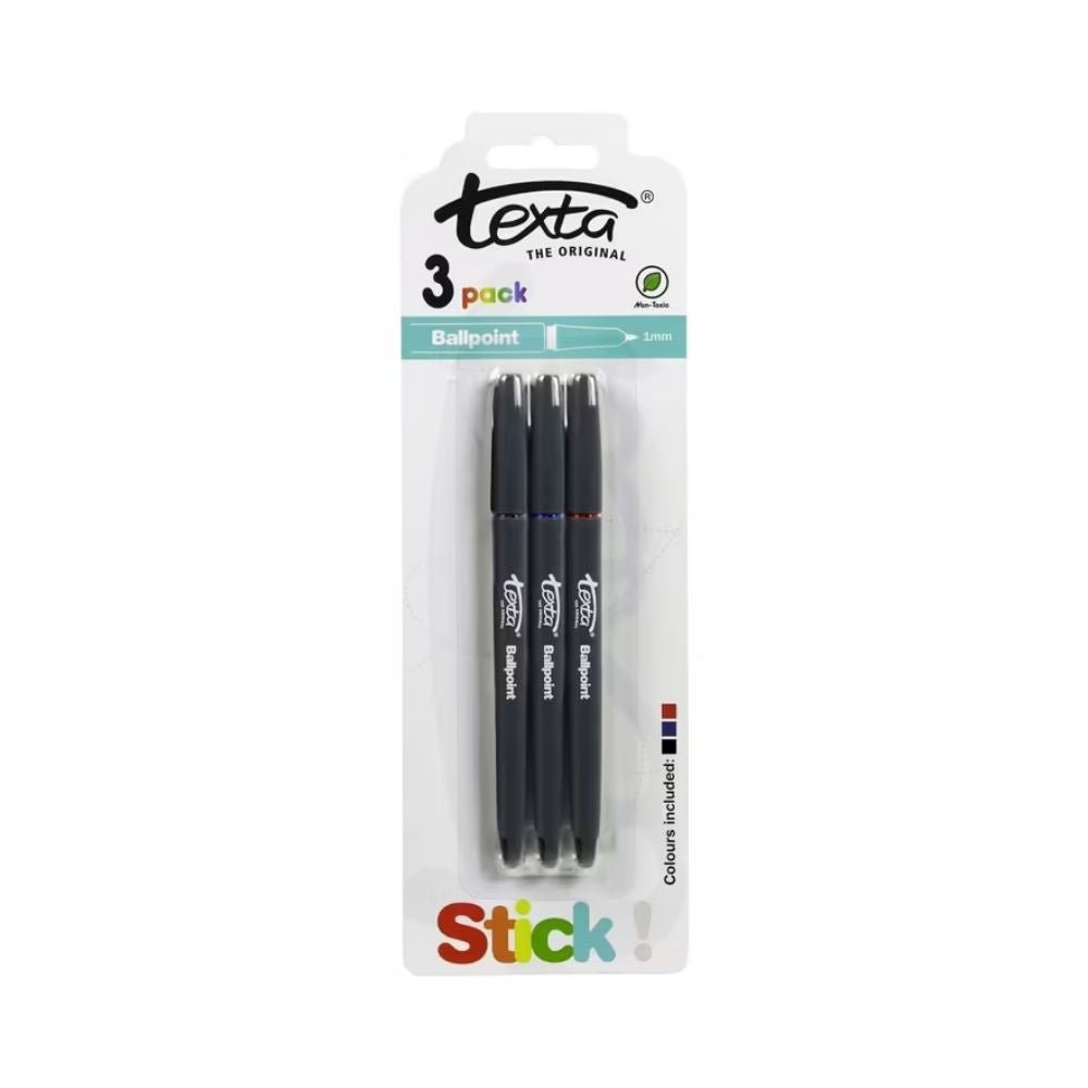 Texta Ballpoint Pens 1mm - Assorted Colours - 3 Pack