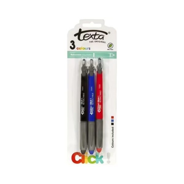Texta Retractable Ballpoint Pens - Assorted Colours - 3 Pack