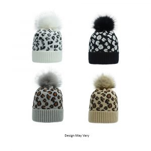 Animal Print Beanie With Pompom – Assorted Colours