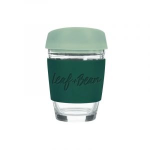 Sorrento Leaf & Bean Reusable Glass Cup - 340ml - Green