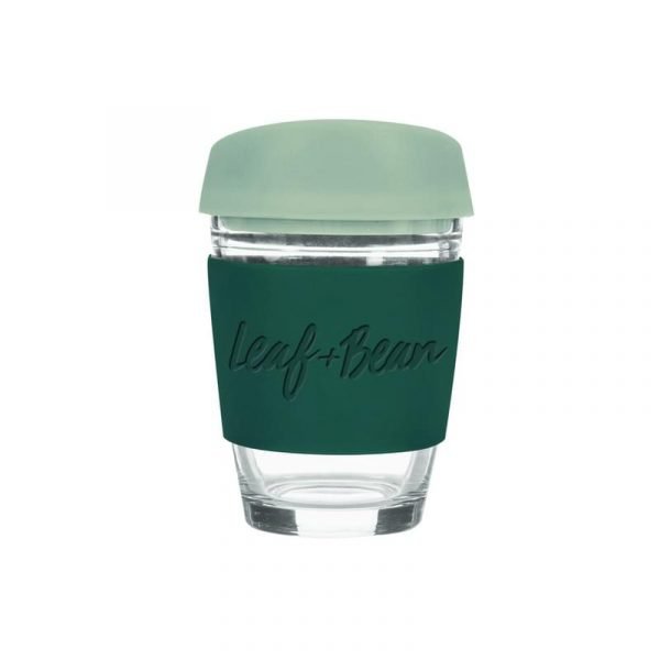 Sorrento Leaf & Bean Reusable Glass Cup - 340ml - Green