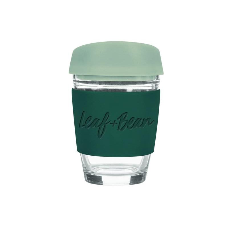 Sorrento Leaf & Bean Reusable Glass Cup - 340ml - Green
