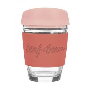 Sorrento Leaf & Bean Reusable Glass Cup - 340ml - Pink