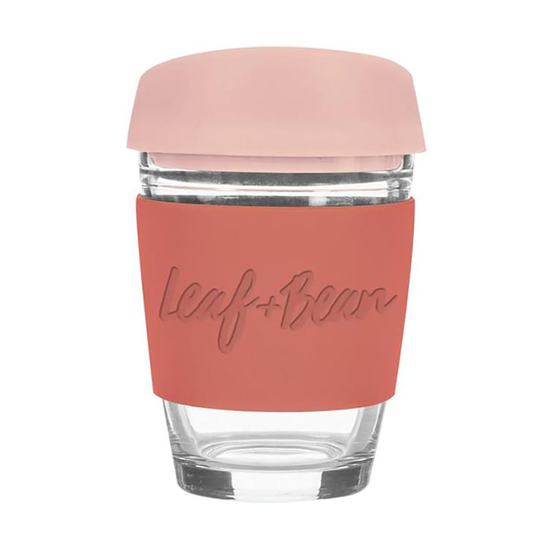 Sorrento Leaf & Bean Reusable Glass Cup - 340ml - Pink
