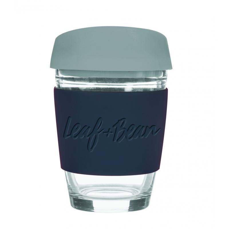 Sorrento Leaf & Bean Reusable Glass Cup - 340ml - Blue