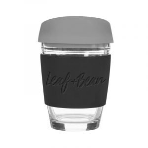 Sorrento Leaf & Bean Reusable Glass Cup - 340ml - Black