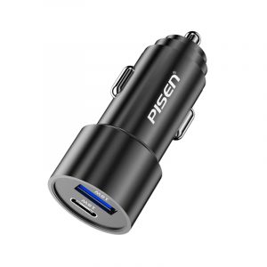 Pisen Dual Car Charger - USB and Type C Fast Charger