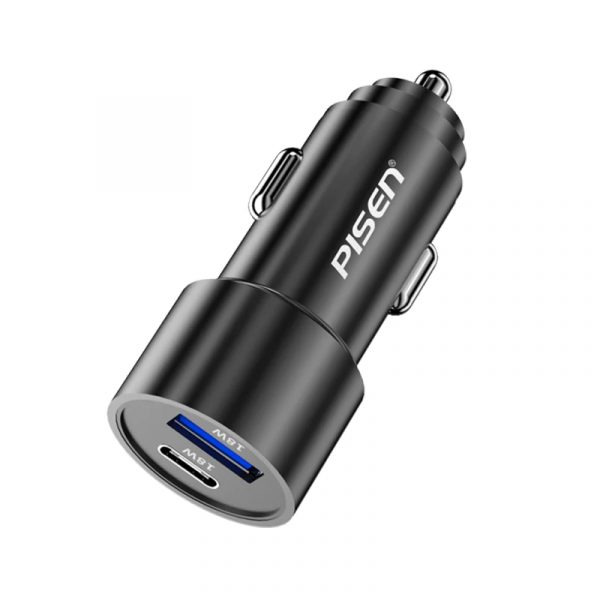 Pisen Dual Car Charger - USB and Type C Fast Charger