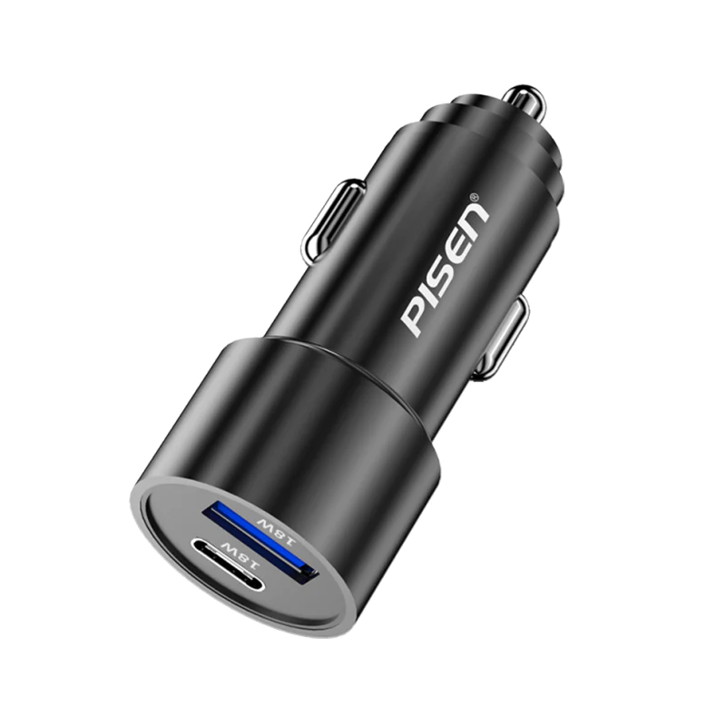 Pisen Dual Car Charger - USB and Type C Fast Charger