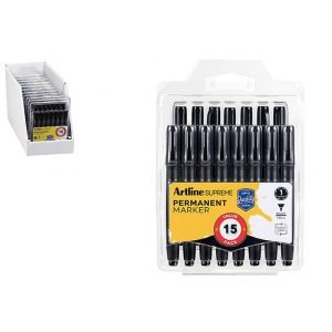 Artline Supreme Bullet Tip Permanent Marker - Black - 15 Pack