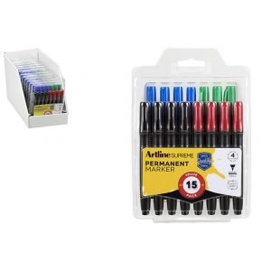 Artline Supreme Bullet Tip Permanent Marker - Assorted - 15 Pack