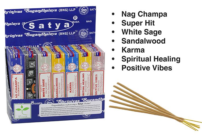 Satya Assorted Incense In Display - 42 Pieces