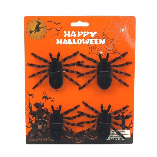 Velvet Decorative Spiders - 4 Pack - Assorted Colours