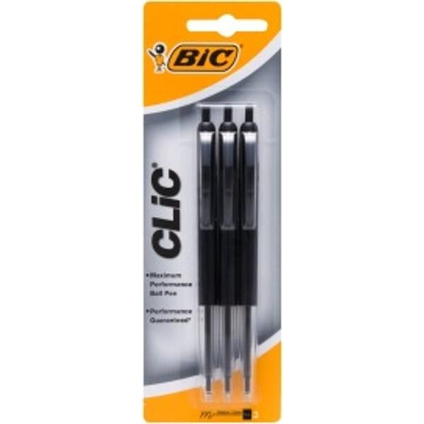 Bic Clic Ball Point Pen - Black - 3 Pack