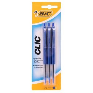 Bic Clic Ball Point Pen - Blue - 3 Pack