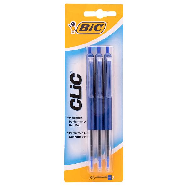 Bic Clic Ball Point Pen - Blue - 3 Pack