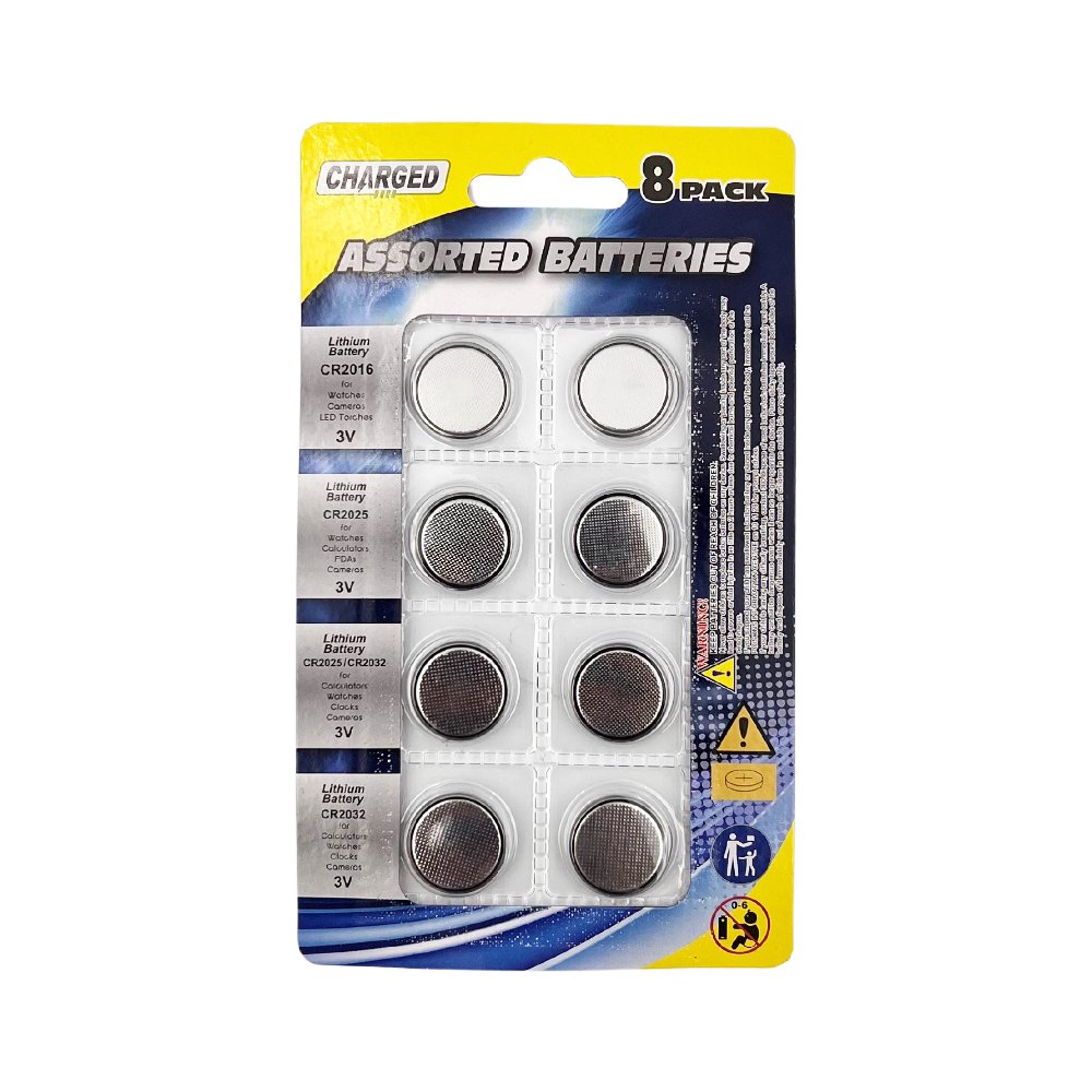 Charged Assorted Size Button Batties - 8 Pack