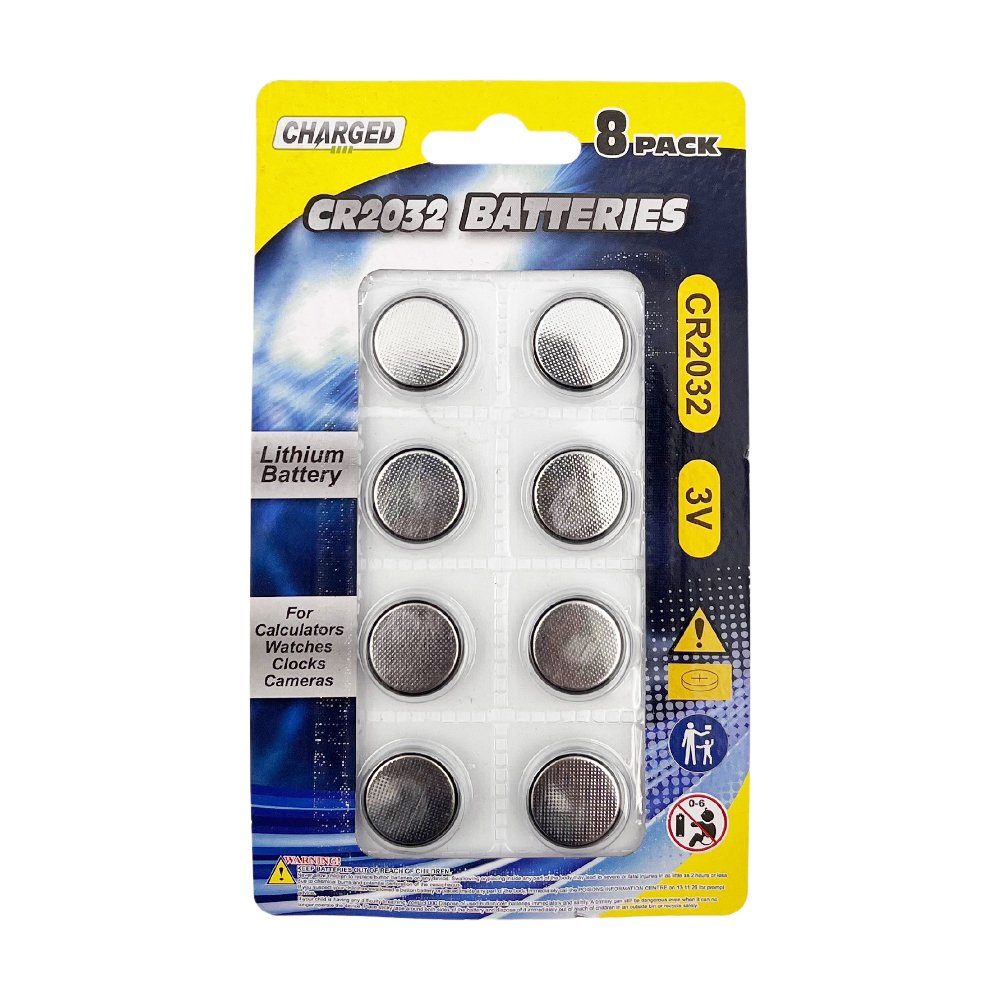 Charged CR2032 Button Batteries - 8 Pack