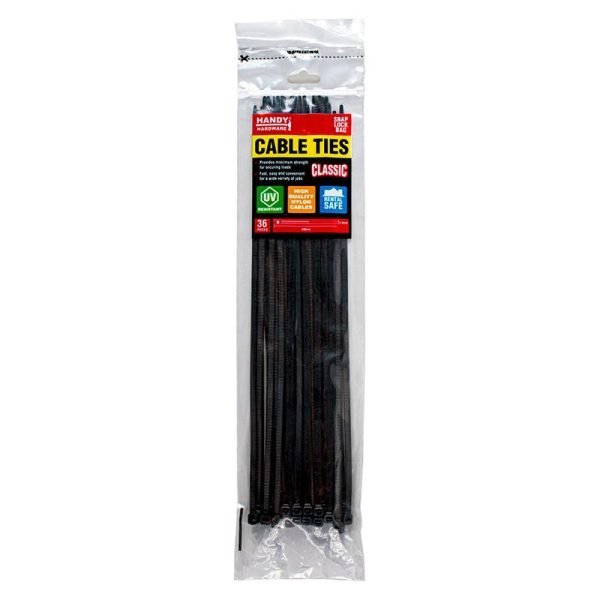 Handy Hardware Cable Ties Black & Clear Assorted In Carton 300mm x 4.8mm - 36pc