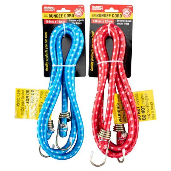 Handy Hardware Bungee Cord Heavy Duty Red & Blue Assorted 150cm (L) x 1.2cm (D)