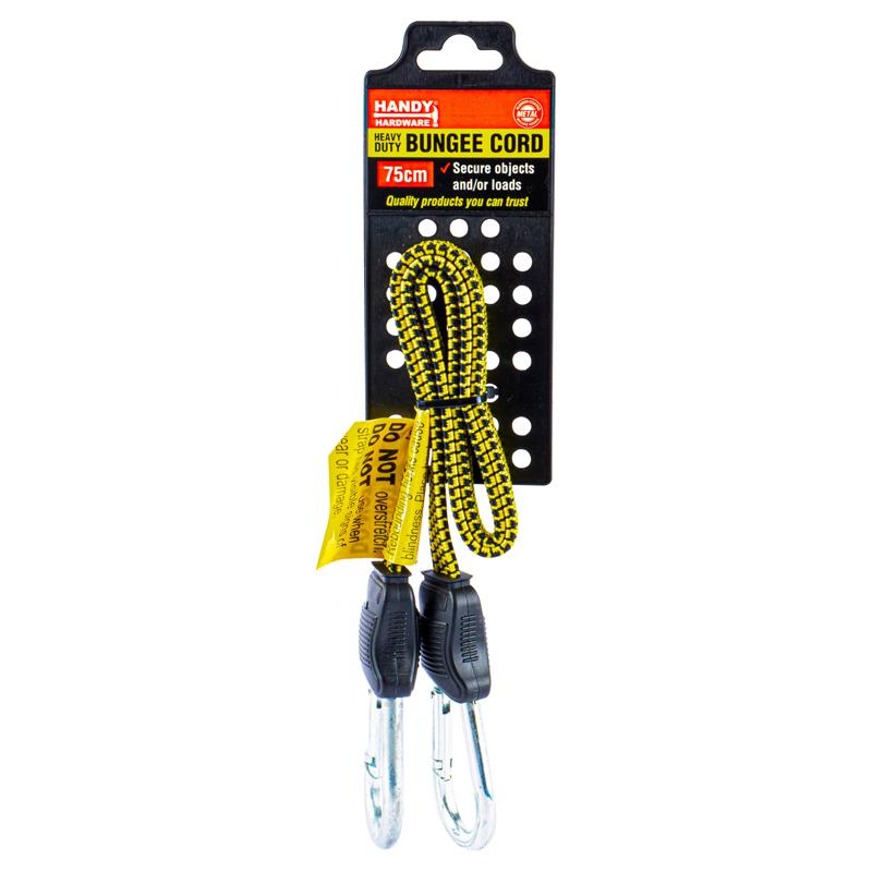 Handy Hardware Bungee Cord Heavy Duty Flat With Carabiner Yellow 75x1.7x0.5cm