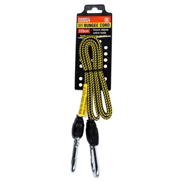 Handy Hardware Bungee Cord Heavy Duty Flat With Carabiner Yellow 125x1.7x0.5cm