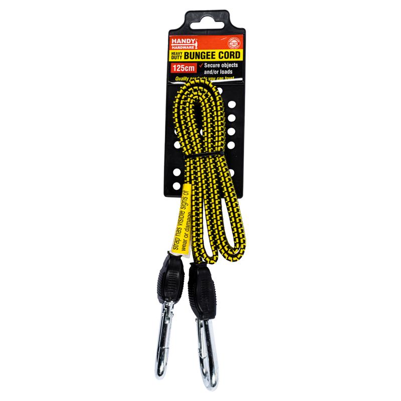 Handy Hardware Bungee Cord Heavy Duty Flat With Carabiner Yellow 125x1.7x0.5cm