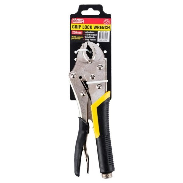 Handy Hardware Locking Pliers Adjustable Carbon Steel Black & Yellow Comfort Grip Handle 250mm
