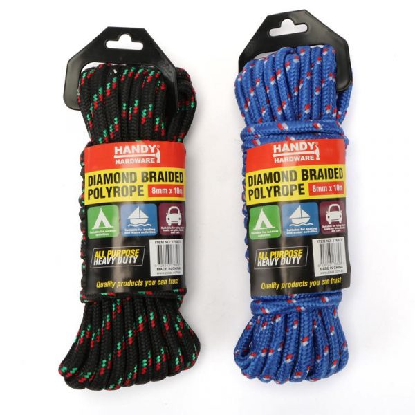 Handy Hardware Diamond Braided Polyrope 2 Assorted Colours (Blue & Black) 8mm x 10m