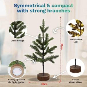Battery Operated Christmas Tree With White Tips - 50cm