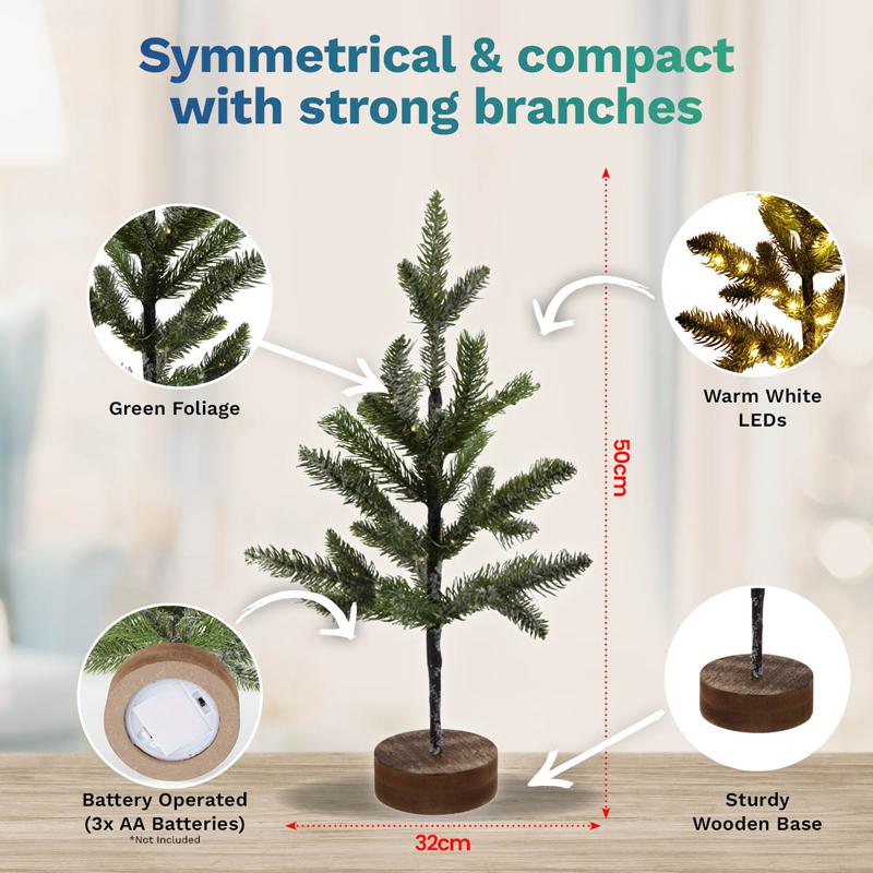 Battery Operated Christmas Tree With White Tips - 50cm