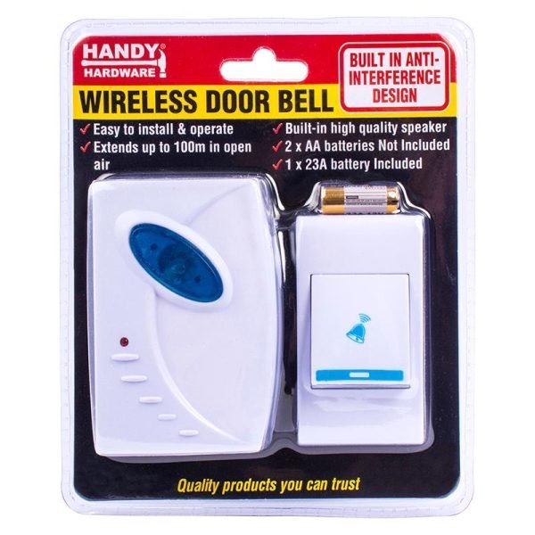 Battery Operated Wireless Door Bell White Features 36 Chimes & Reaches up to 100m (Requires 2 x AA Batteries Not Included)