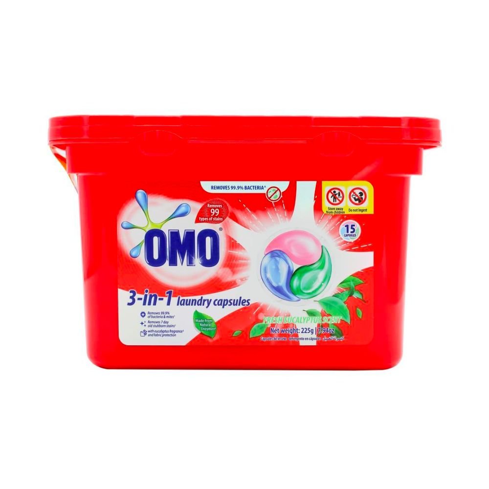 OMO 3-In-1 Fresh Eucalyptus Laundry Capsules 15 Pack - 225g