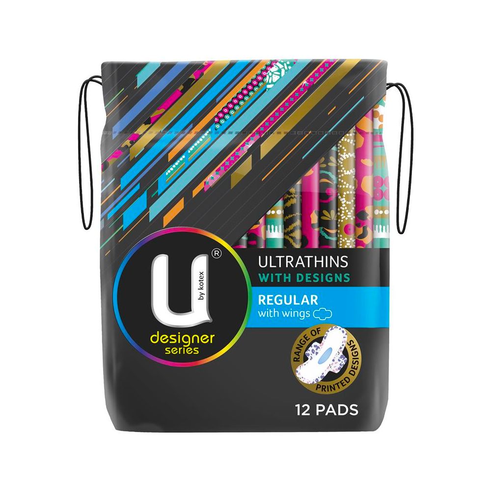 U By Kotex Designer Series Ultrathins Pads Wing Regular - 12 Pack