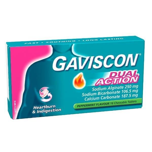 Gaviscon Dual Action Peppermint Tablets 16 Pack